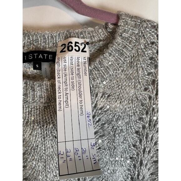 Women's 1. State Gray Sequin Long Sleeve Pullover Sweater Sz Small - Picture 8 of 8